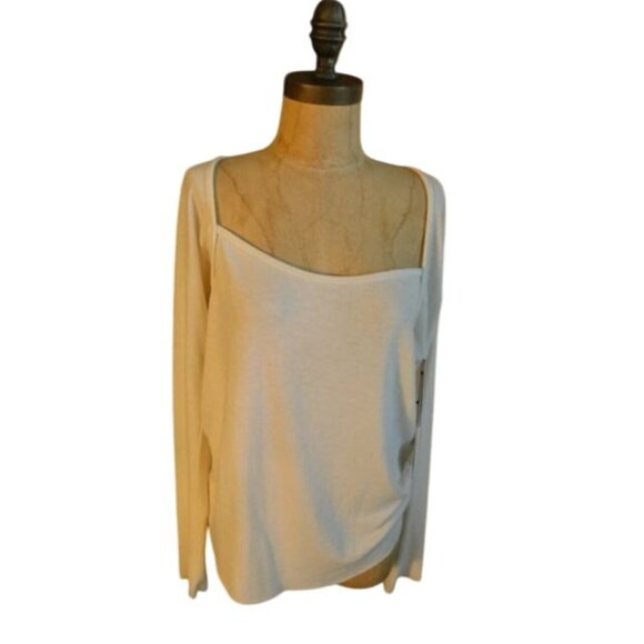 Nordstrom Something Navy Size L Large Off White Square Neck Knit Top NWT $59 - Picture 2 of 2